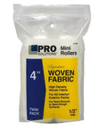 Professional Grade Lint Free Mini Roller Covers, 4 inch by half inch nap, white woven sleeves, twin pack for smooth finishes.