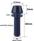 Beefy Titanium M5x18mm Allen Hex Bolts Set, 6 Pack With Washers, TC4 Titanium Alloy, Anti Corrosion, Lightweight MTB And Road Bicycle Stem Screws, High Strength M5 Thread, Black Finish with dimensions
