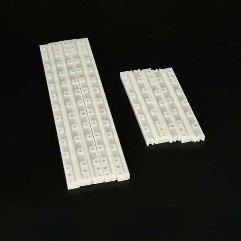 0.5 Module Plastic Gear Rack Kit for RC Cars and Robots, showing long and short pinion transmission rods in white