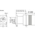 Technical diagram of Low Speed Permanent Magnet Brushless Motor Kit With Reducer And Driver, 220V 300W, showing dimensions.