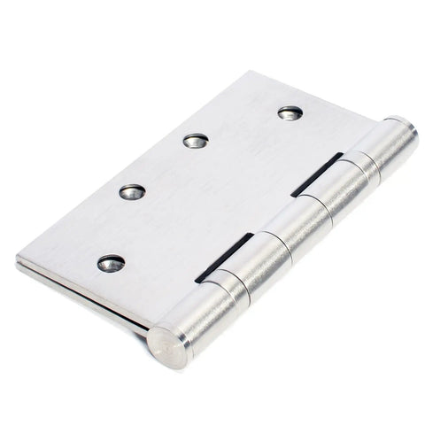 Close-up of Six Pack 4.5 Inch By 4.5 Inch Heavy Duty Stainless Steel Door Hinge with Ball Bearing, 3mm thick, square corner, commercial grade.