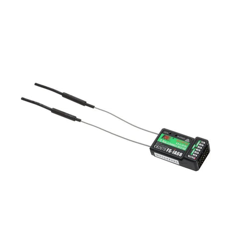 10 Channel 2.4G AFHDS 2A RC Transmitter With FS iA6B Receiver for Quadcopter Drone Control, shown with two antenna wires