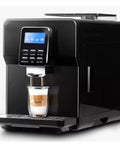 Slick Electric Coffee Machine Plus Milk Frother With Stainless Steel Heater And Removable Water Tank brewing espresso into a glass.
