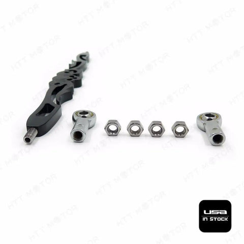 Badass Black Skull Shift Linkage For Harley Softail Models 6061 Billet Aluminum 12 Inch Length Extends To Sixteen Point Five Inches Center To Center Mounts Three Inches Longer Than OEM Durable Fit For Dyna Glide Flht Flhr Flxdwg black linkage with heims and nuts