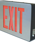 CX72SD LED Die Cast Exit Sign Self Powered With Self Diagnostics Double Sided Red Letters Brushed Aluminum Face Black Housing