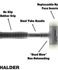 Dead Blow Mallet With Non-Rebounding Action, 60mm Head, 3.9 Lb Weight, Break-Proof Steel Tube Handle, Nylon Inserts