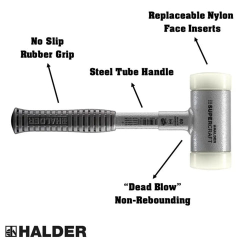 Dead Blow Mallet With Non-Rebounding Action, 60mm Head, 3.9 Lb Weight, Break-Proof Steel Tube Handle, Nylon Inserts