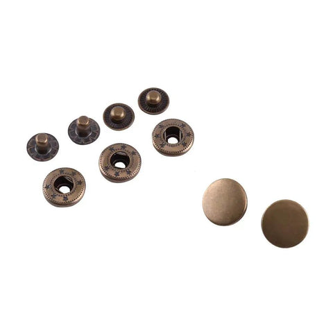 15mm Antique Brass Snap Fasteners Kit With Fixing Tools, 30 Sets For Leather Craft, Clothing, Handbags, Jackets, Jeans, DIY Sewing, Popper Press Stud Buttons Gear displayed parts