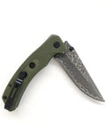 Damascus Folding Knife With Super Sharp 3.26 Inch Blade And Tough G10 Handle Liner Lock EDC for hiking camping survival fishing green