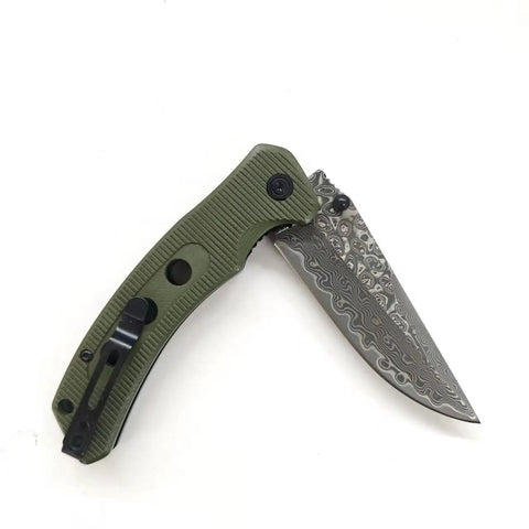 Damascus Folding Knife With Super Sharp 3.26 Inch Blade And Tough G10 Handle Liner Lock EDC for hiking camping survival fishing green