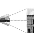 Micro Laser Distance Meter With Bluetooth Sync And Tilt Sensor measuring length to a building with accurate readings.