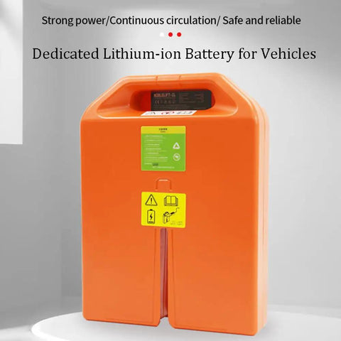 Heavy Duty 48V 20Ah LiFePO4 Lithium Battery Designed To Power Your Electric Forklift Or Pallet Truck Motor Like A Champ With Smart Bms Safety And Zero Hassle Plug Ins, rugged orange casing.