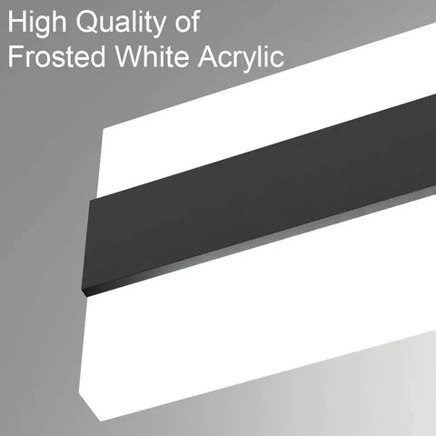 Close-up of Dope Sleek Black Vanity Light 23.6 Inch LED Up and Down Fixture With Frosted White Acrylic Diffusers.