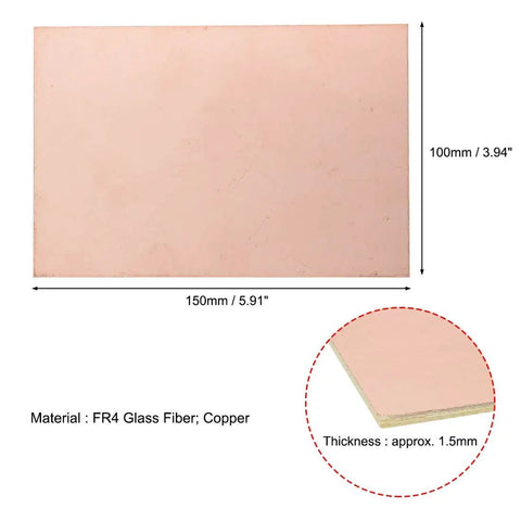 Double Sided Copper Clad FR4 PCB Board 150x100mm 1.5mm Thick for DIY Prototyping and Circuit Projects size and thickness detail