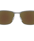 Front view of Chromance Polarized Rectangular Sunglasses Unisex With Mirrored Blue Lenses On Gunmetal Frame 60mm All Day Comfort Easy On The Eyes