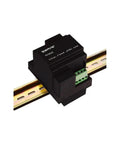 Heavy Duty High Voltage Sensor Module HV4825 Steps Down 50 To 500 Volts To Clean 5 Volt Output, mounted on a DIN rail.