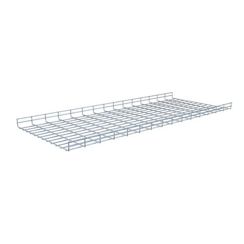 Heavy Duty Wire Mesh Cable Tray Set In Electro Zinc Plated Silver Steel, side view, durable open framework design for cable management.