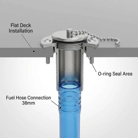 Straight Marine Fuel Deck Fill 38mm One And A Half Inch With Stainless Steel 316 Body And Keyless Cap for Boats Yachts and RVs