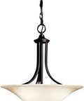 19 Inch 3 Light Convertible Pendant Or Semi Flush Mount With Alabaster Swirl Glass In Tannery Bronze, Image Showing Front View