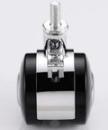 Heavy Duty 50Mm Twin Wheel Casters With M6 Threaded Stem Smooth Rollin Black Nylon Furniture Swivel Striders Bringing Dead Sure Brake Grip set up close showing locking mechanism.