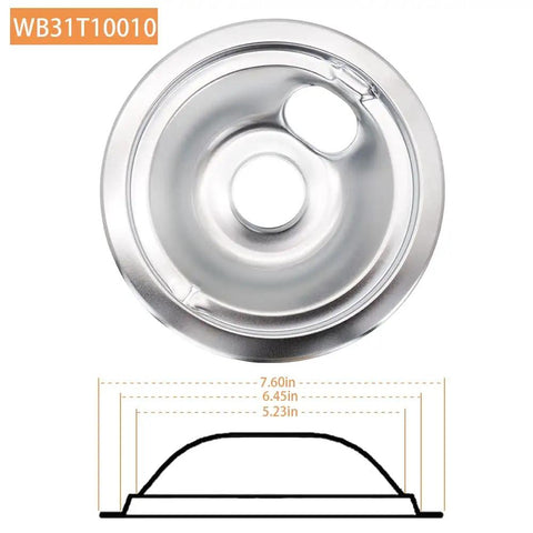 Chrome Drip Pans Replacement Kit For Electric Range With Locking Slot includes a 7.6-inch diameter silver pan.