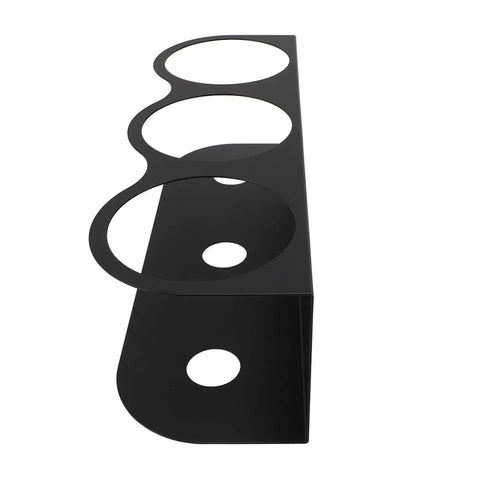 Heavy Duty Wall Mounted Spray Can Rack Solid Iron Garage Organizer Rig That Holds Tight Stores Three Paint Bottles Securely Black side view