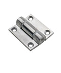 Front view of a 304 stainless steel electrical cabinet door hinge mounted on a rectangular plate with four screw holes