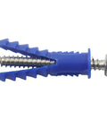 Close-up of blue plastic anchor and stainless screw from All In One Drywall Anchors And Screws Kit With 100 Blue Plastic Anchors And 201 Stainless Screws For Shelves Pictures Mirrors Rust Resistant Wall Fasteners Set Easy Mounting.