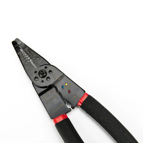 Multi-Functional Electrical Wire Stripper Pliers With Ergonomic Non-Slip Handle For Coax Cable And Insulated Terminals Crimping Tool Steel Electrician Grips on white background.
