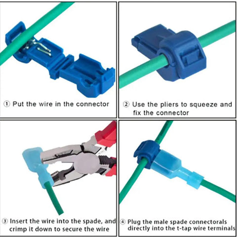 60 Pieces T Tap Wire Connectors Kit With Quick Splice Terminals And Insulated Male Spade Connectors, assembly steps