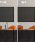 Before and after image showing In Wall TV Power Outlet Kit White Complete Cable Grommet Set installation for a clean wall.