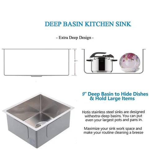 Undermount Bar Sink For Kitchen And RV Outdoor Use 15 By 17 Inch Single Bowl Brushed Nickel 18 Gauge Stainless Steel T 304 Stain And Corrosion Resistant Heavy Duty Prep Sink With Strainer shown with deep basin diagram.