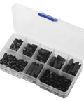 Nylon Standoffs And Hex Spacers Kit For RC Drones 180 Pcs Assorted Screws Nuts And Spacers Set Compatible For FPV Quadcopter Frames Boards And PCB Mounting, black parts in organizer case