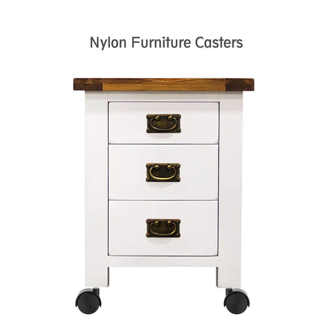 Level Up Your Setup With These Badass Heavy Duty 2 Inch Swivel Casters Set Of 4, Smooth Rolling Nylon Wheels For Furniture And Carts, Durable Build With Quick Install Stainless Steel Bolts on a white drawer cabinet.
