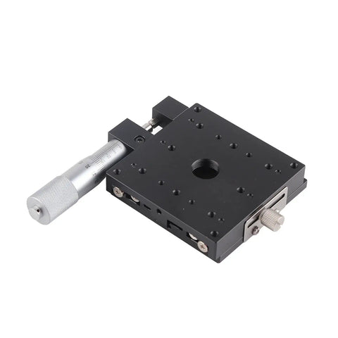 Top Shelf X Axis Manual Slide Table Featuring External Digital Micrometer Dial Control 80x80mm Roller Base Black Anodized Aluminum Build