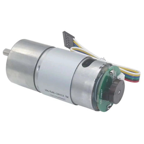 High Torque 6V 12V 24V Dc Gear Motor With Encoder And Hall Sensor For Robotic Projects And Automation Systems side view with wiring.