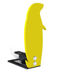 Side view of yellow Three Eighths Inch AR500 Auto Reset Prairie Dog Target Popper shooting target with black stand.