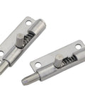 Stainless Steel Retractable Spring Push Latch Set with left and right mount, pin style, for electrical cabinets and pet cages, 2.28x0.79x0.35 inches.