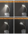 Compact Ceramic Space Heater 600W with LED light showing four brightness modes for home office desk use.