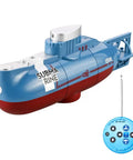 Cool Mini RC Submarine Remote Control Boat Waterproof Diving Toy With 3 Motors For Up Down Forward Back 360 Spin Realistic Dive Action For Pool Beach Outdoor Play Blue, with remote control unit.