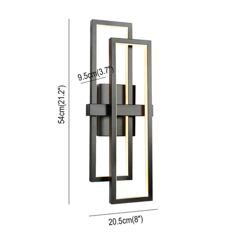 Sleek Black LED Wall Light Sconce 20W 1800 Lumen Triac Dimmable Indoor Fixture, rectangular design, wall mounted, 8x21.2 inch