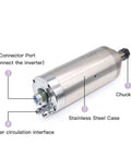 Heavy Duty Six Kilowatt Cnc Spindle Motor Water Cooled Er25 With Vfd Inverter 220V 380V For Milling And Routing connector port and water circulation interface