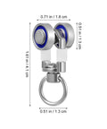 Heavy Duty Curtain Track Gliders 30 Pack with All Metal Bearings, Smooth Sliding Pulleys in side view with dimensions visible.