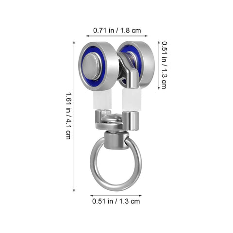 Heavy Duty Curtain Track Gliders 30 Pack with All Metal Bearings, Smooth Sliding Pulleys in side view with dimensions visible.