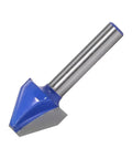Premium 60 Degree Wood Carving Router Bit With Tough Tungsten Cobalt Alloy Shank And Razor Sharp Edges close-up view.