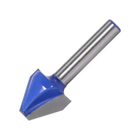 Premium 60 Degree Wood Carving Router Bit With Tough Tungsten Cobalt Alloy Shank And Razor Sharp Edges close-up view.