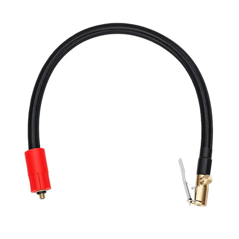 Premium Flexible Silicone Tire Inflator Extension Hose 40cm With Quick Clamp Chuck For Cars Motorcycles Bikes No Sweat Roadside Help Easy Reach Tight Spots Essential Garage Tool Game Changing Auto Repair Gear You Need Right Away black hose with red connector and clamp chuck