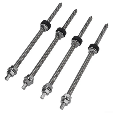 Rugged M10 Hanger Bolt Kit With EPDM Seal Stainless Steel Locking Nuts And Adapter Set For Solar Panel Mounts 250mm 4 Pieces