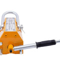 Heavy Duty Permanent Magnet Lifter For Steel Sheets With Grippy Rubber Handle and solid metal body, showing toggle switch and sturdy U hook.