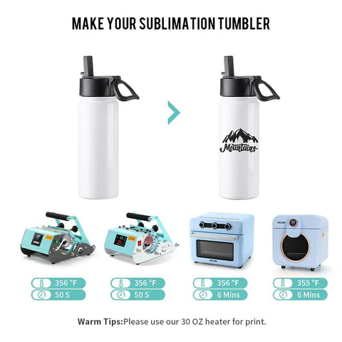 4 Pack Sublimation Blank Kids Tumbler 18 Oz White Stainless Steel Water Bottles With Straws before and after sublimation print